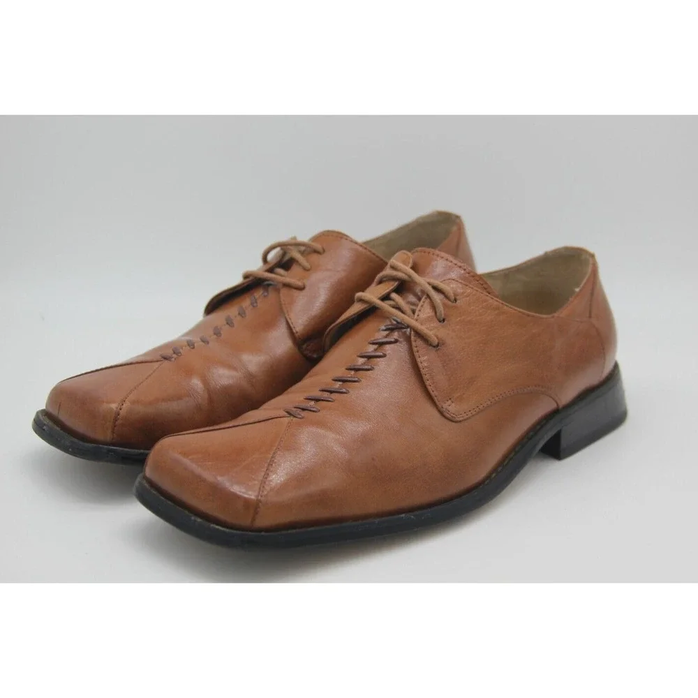 Giorgio V Dress Shoe Mens 7M Brown Leather Lace Up Square Toe Oxford